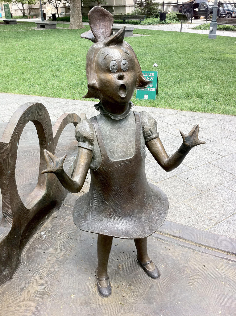 statue of Dr. Seuss character, in bronze